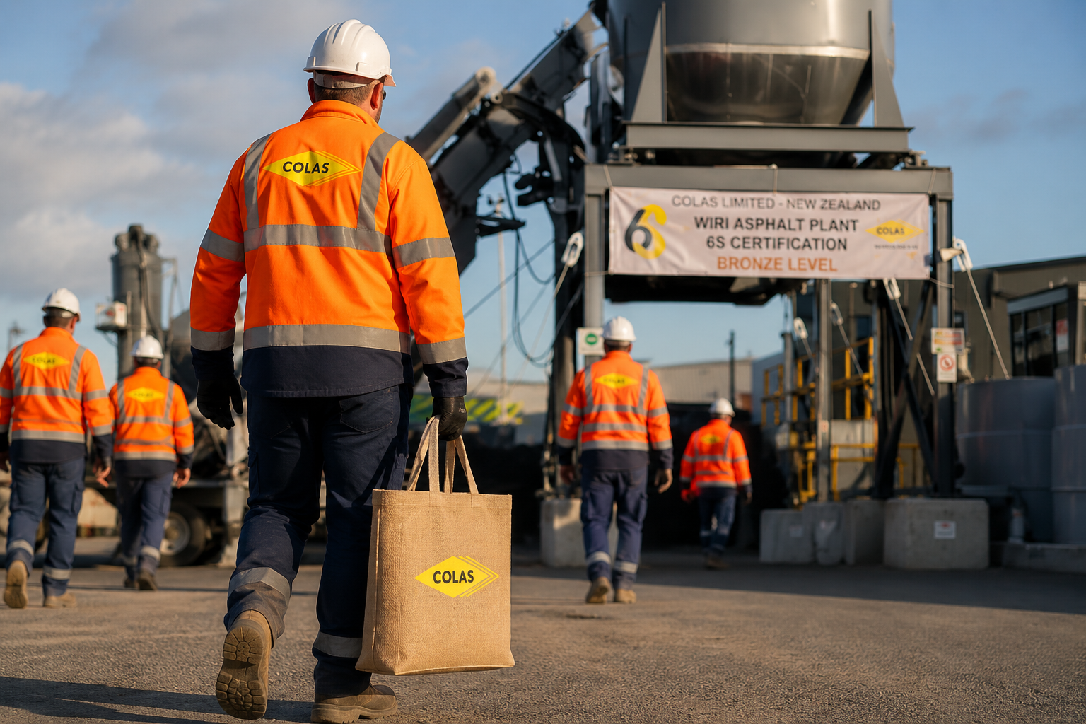 Colas Open Day — workers carrying branded merchandise on site